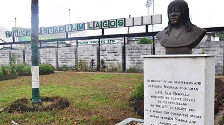 The bust of Sam Okwaraji outside the National Stadium, Lagos